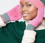 Zig Zag Pink with Green Cuff Gloves