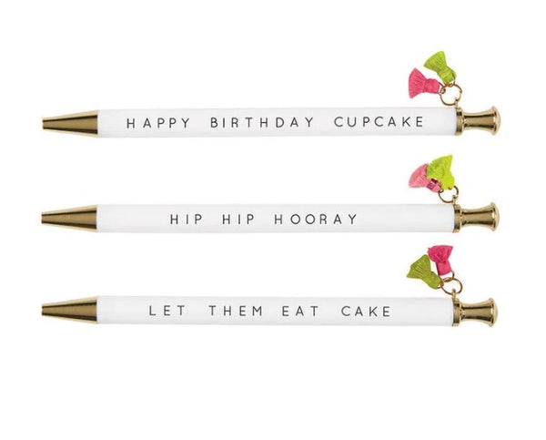 Birthday Pink and Green Tassel Pen Pack Set of 3