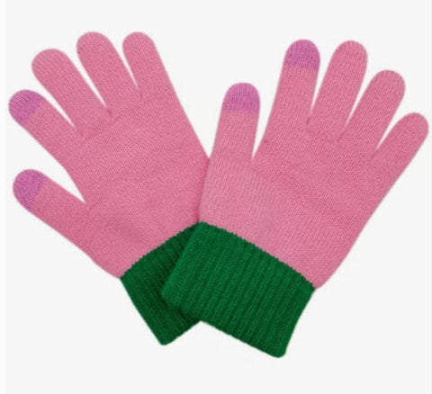 Pink with Green Cuff Gloves