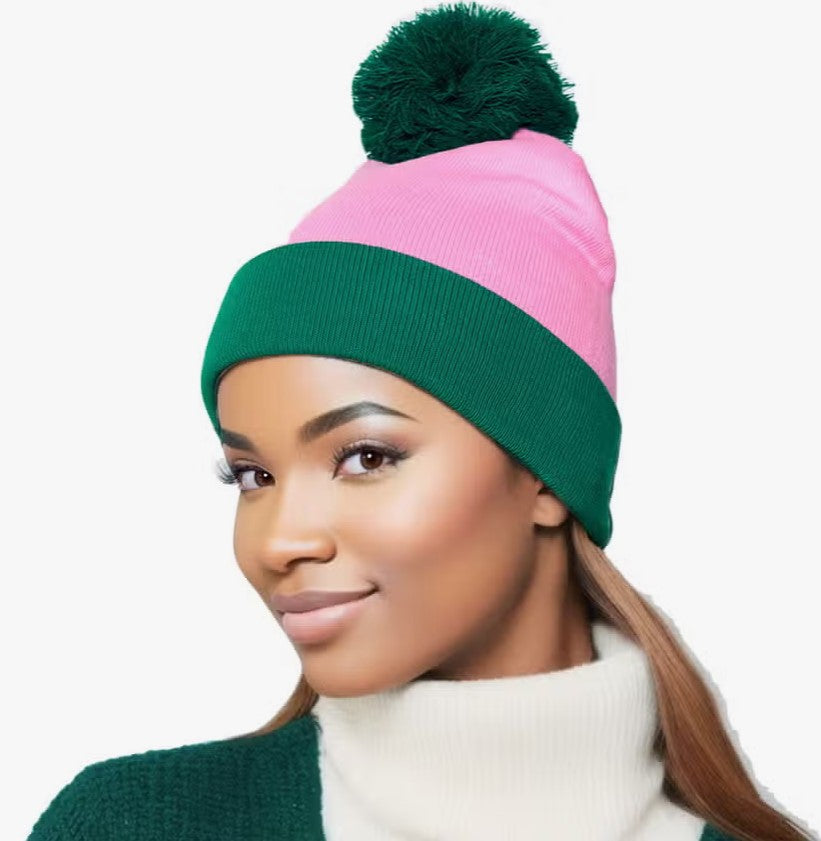 fti pink beanie ¥EN yeyan ビーニー　緑 Pink Two Stripe Green Beanie - Prime Heritage Gifts