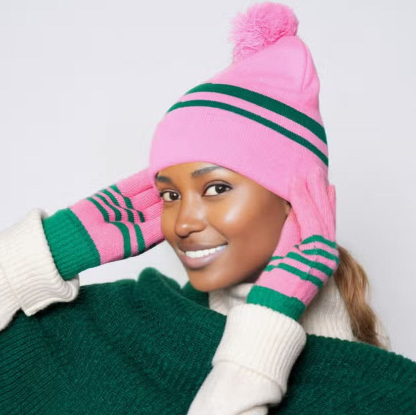 Pink Stripe Beanie Hat with Pom Pom – ENVY ME PINK