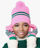 Pink Stripe Beanie Hat with Pom Pom