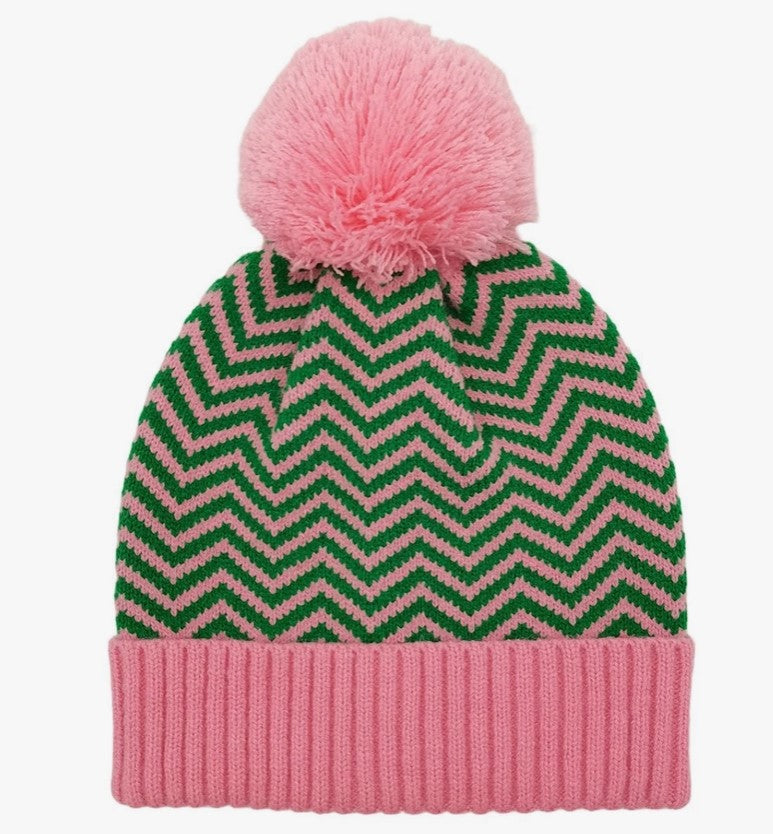 fti pink beanie ¥EN yeyan ビーニー　緑 Pink Green Stripe Knit Beanie - Prime Heritage Gifts
